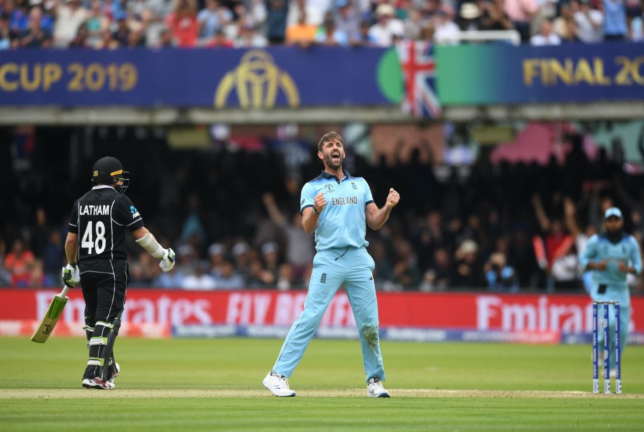 Liam Plunkett celebrates Tom Latham's wicket, England v New Zealand, final, World Cup 2019, Lord's, July 14, 2019