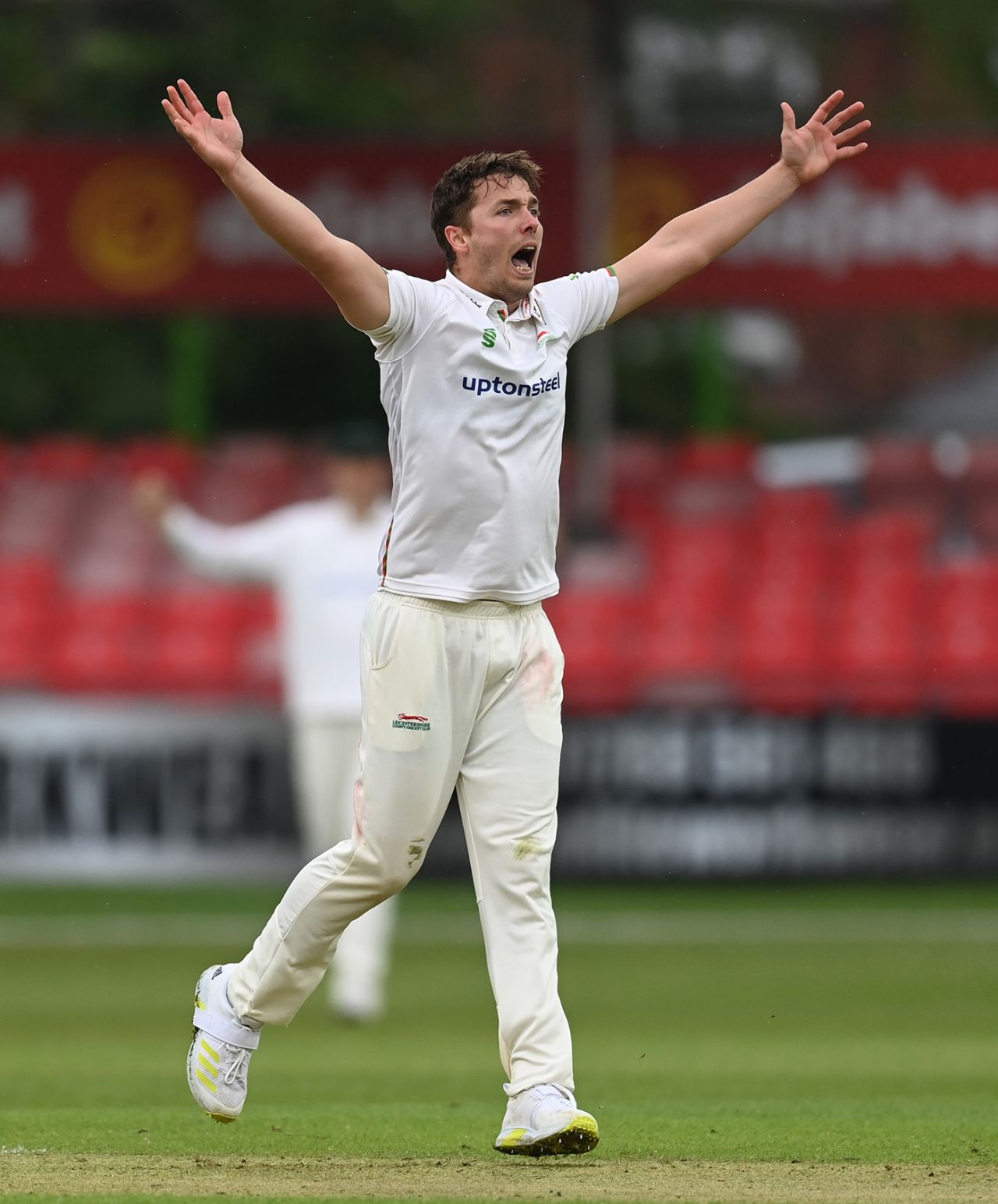 Will Davis belts out an appeal, Leicestershire vs Sussex, LV= Insurance County Championship Division 2, Leicester, May 12, 2023