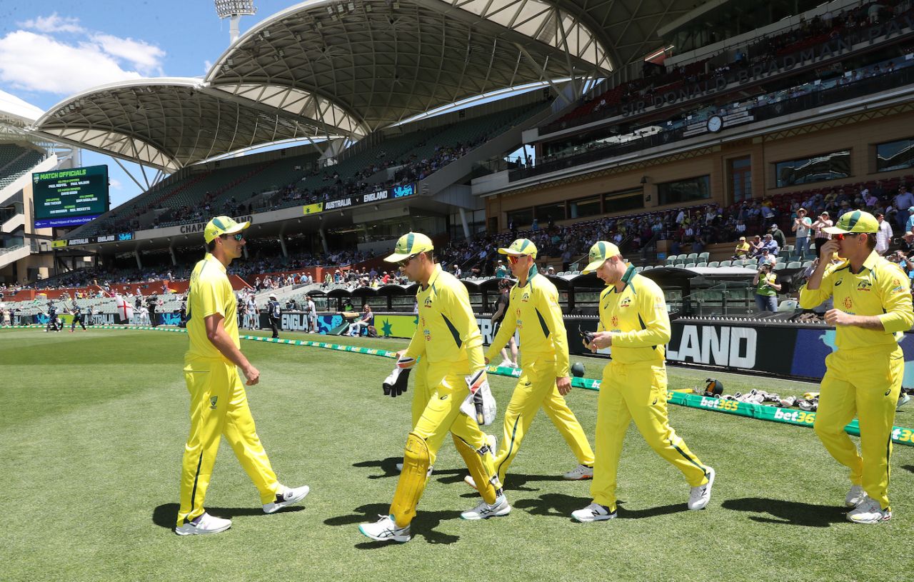 Pat Cummins leads Australia out onto the field, Australia vs England, 1st ODI, Adelaide, November 17, 2022