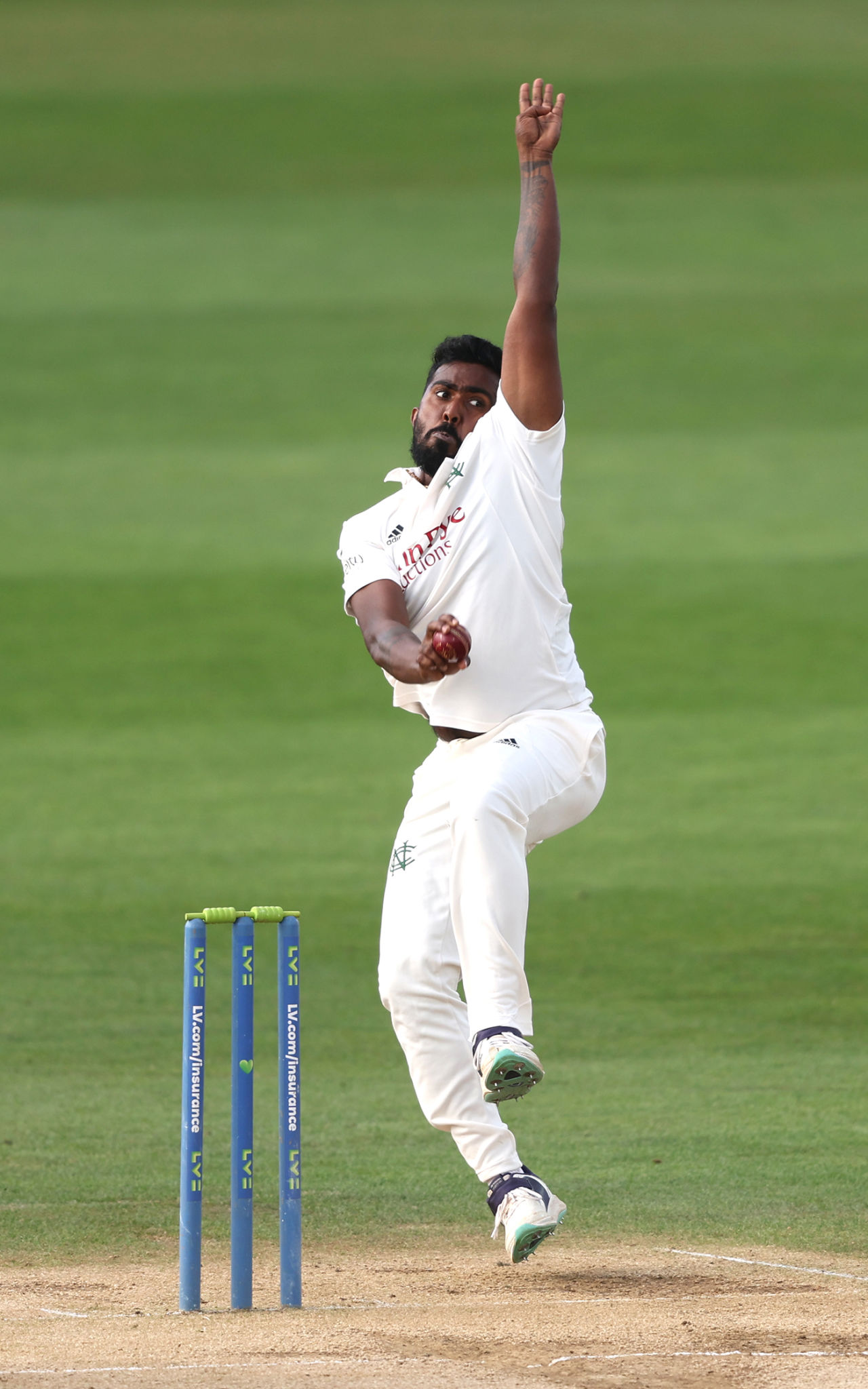 Asitha Fernando in his delivery stride, Kent vs Nottinghamshire, Canterbury, September 13, 2023