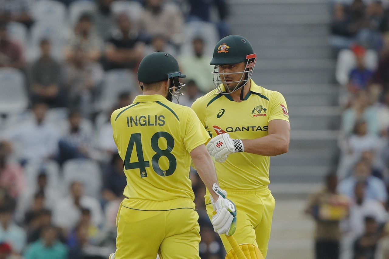 Josh Inglis and Marcus Stoinis were tasked with lifting Australia's scoring rate at the end, India vs Australia, 1st ODI, Mohali, September 22, 2023