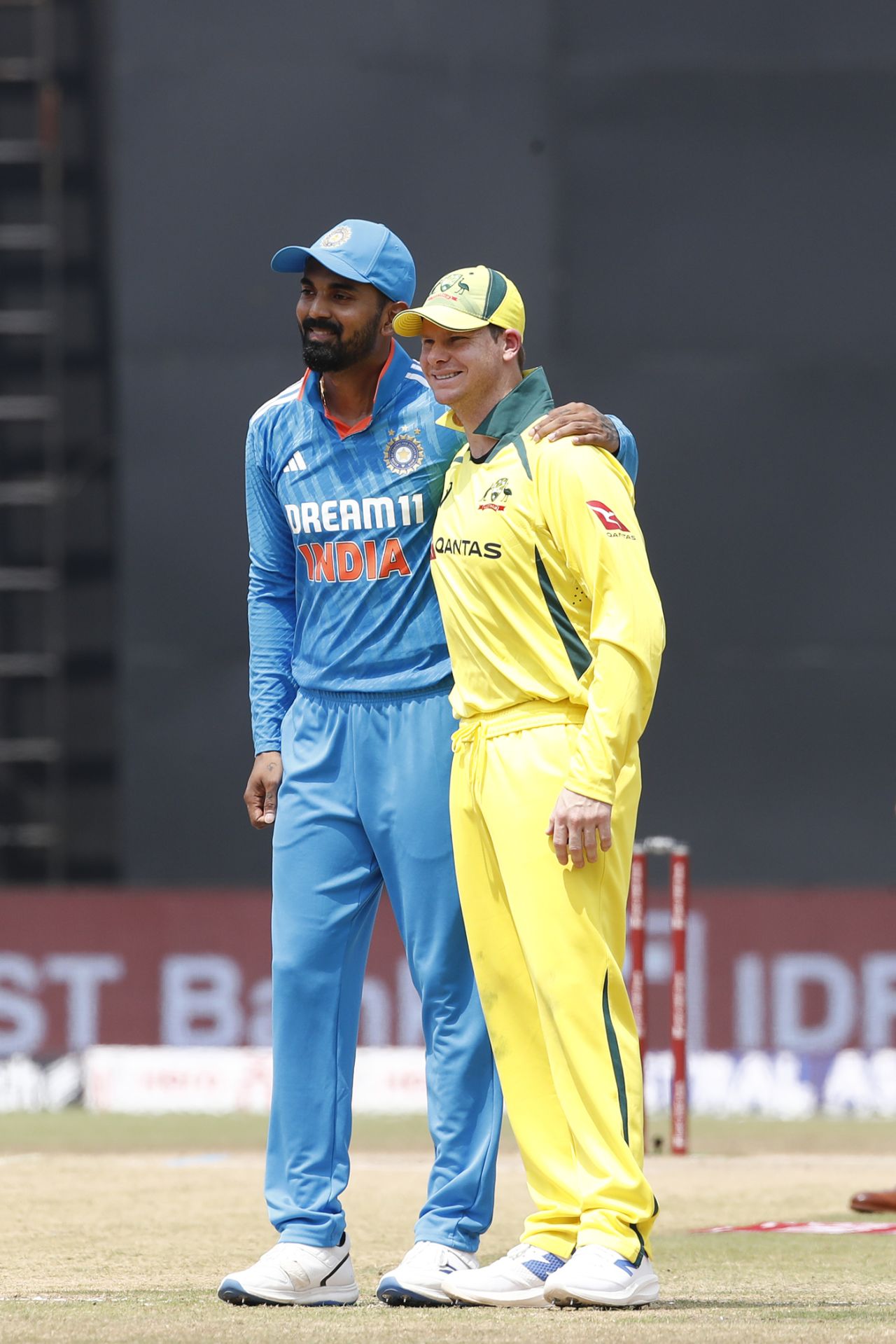 India and Australia's stand-in captains, KL Rahul and Steven Smith, strike a pose, India vs Australia, 2nd ODI, Indore, September 24, 2023