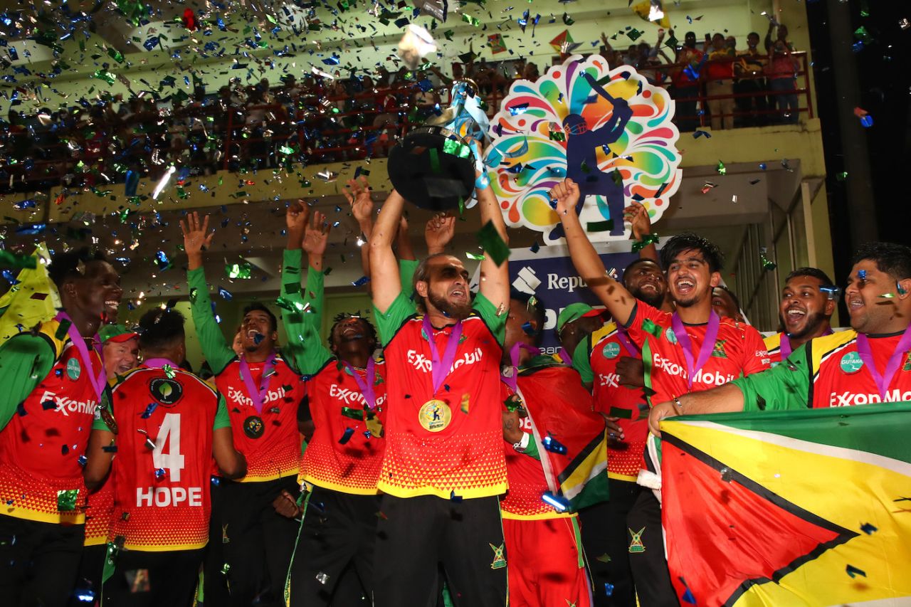 Imran Tahir lifts the CPL trophy with his team, Guyana Amazon Warriors vs Trinbago Knight Riders, CPL 2023, final, Providence, September 24, 2023