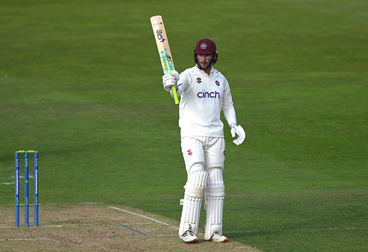 Rob Keogh acknowledges his fifty, Northamptonshire vs Essex, County Championship, Division One, Wantage Road, September 26, 2023