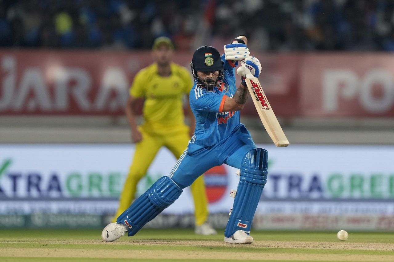 Virat Kohli brings out the cover drive, India vs Australia, 3rd ODI, Rajkot, September 27, 2023