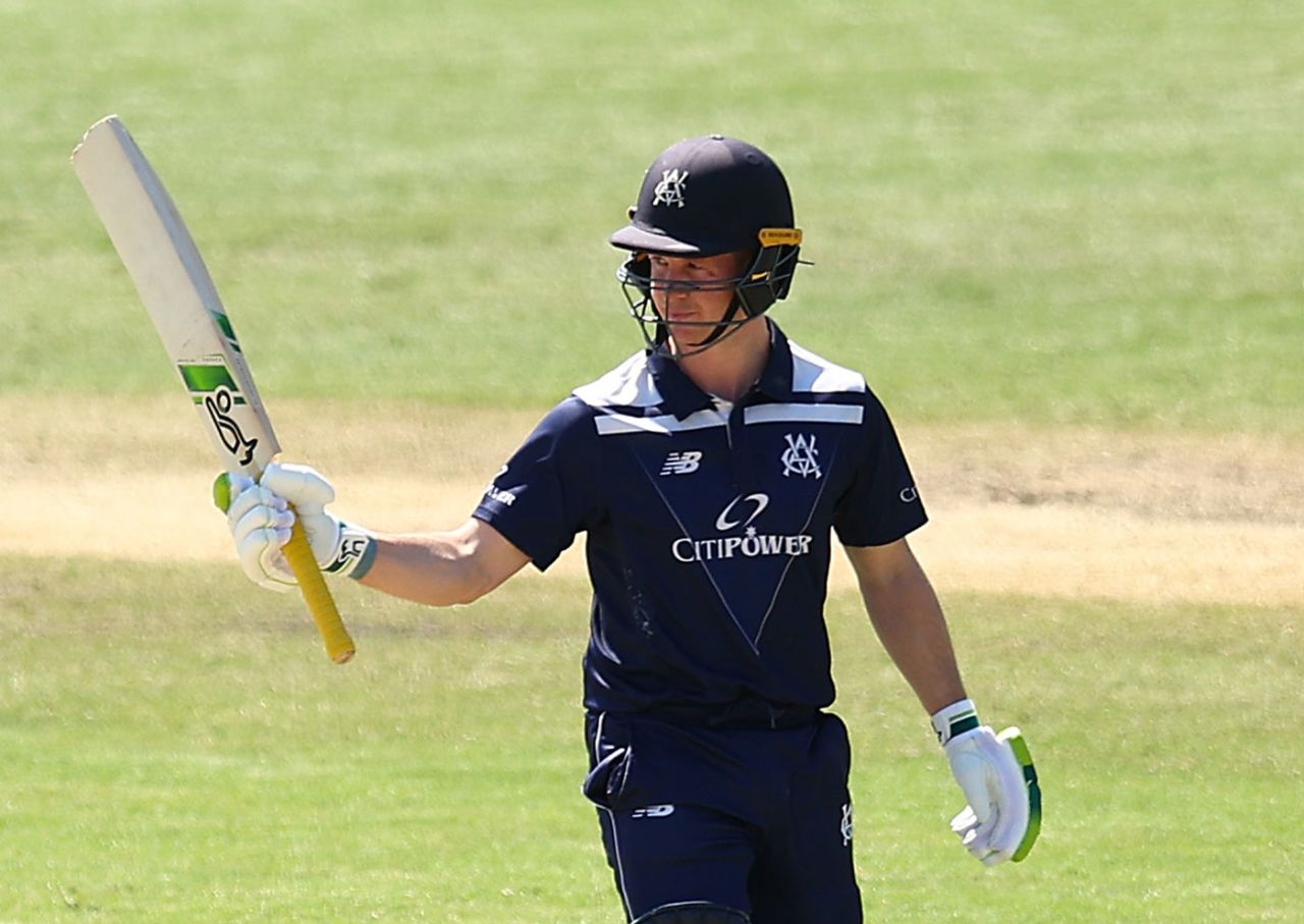 Sam Harper acknowledges his half-century, Victoria vs New South Wales, Marsh Cup, Junction Oval, September 29, 2023