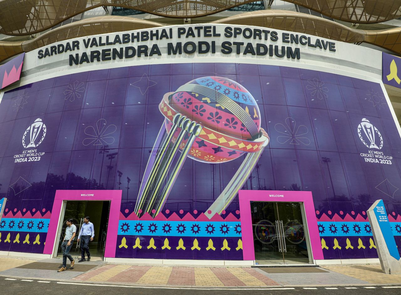 The Narendra Modi Stadium gets decked up for the World Cup, Ahmedabad, September 28, 2023