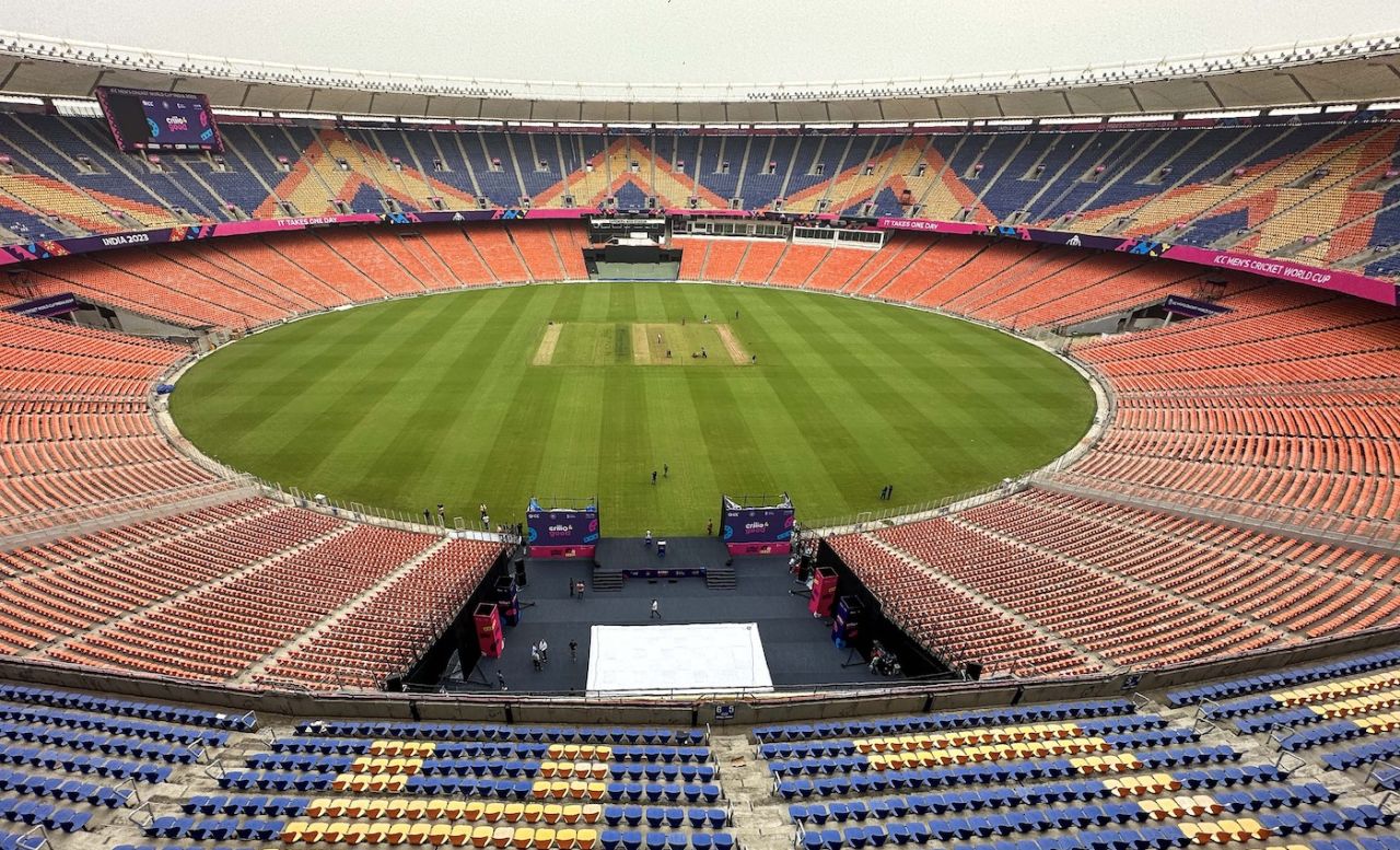 The Narendra Modi Stadium gets ready for the World Cup opener, Ahmedabad, September 28, 2023