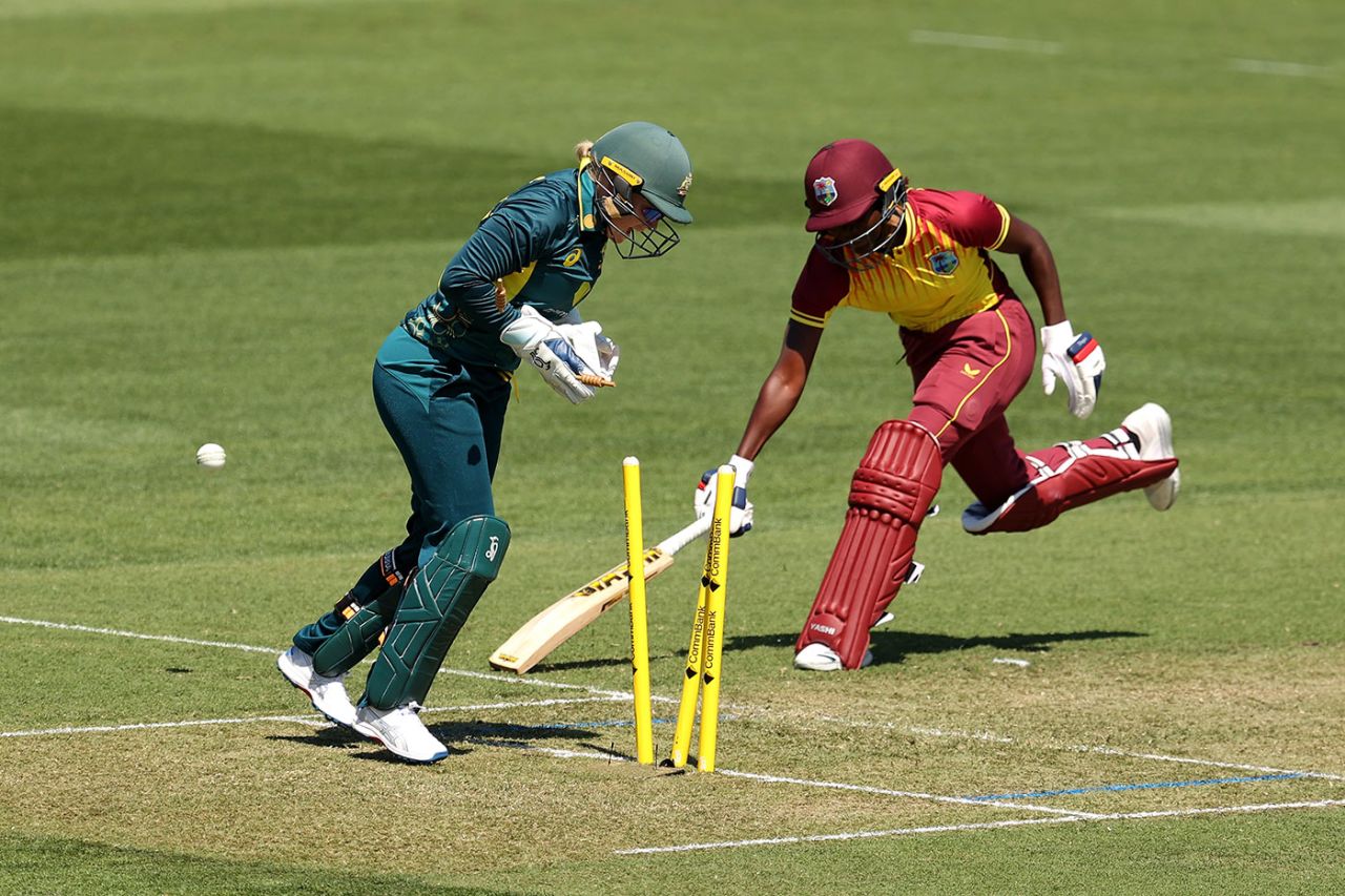 Stafanie Taylor was run out by a direct hit from Phoebe Litchfield, Australia vs West Indies, 1st T20I, North Sydney Oval, October 1, 2023