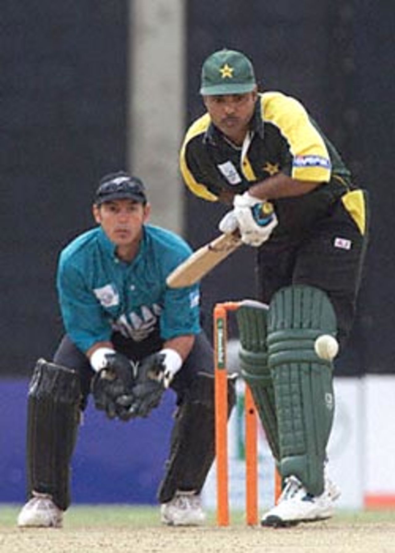 Pakistan batsman Ijaz Ahmed watches the ball closely. ICC KnockOut 2000/01, 1st Semi Final, New Zealand v Pakistan, Gymkhana Club Ground, Nairobi, 11 October 2000