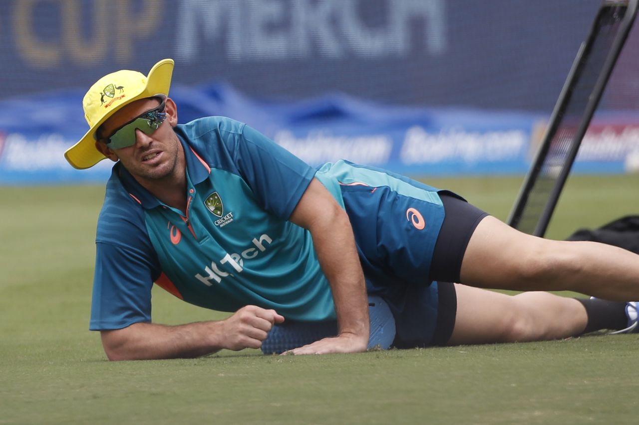 Mitchell Marsh warms up before the practice match, Australia vs Pakistan, warm-up game, ICC ODI World Cup 2023, Hyderabad, October 3, 2023