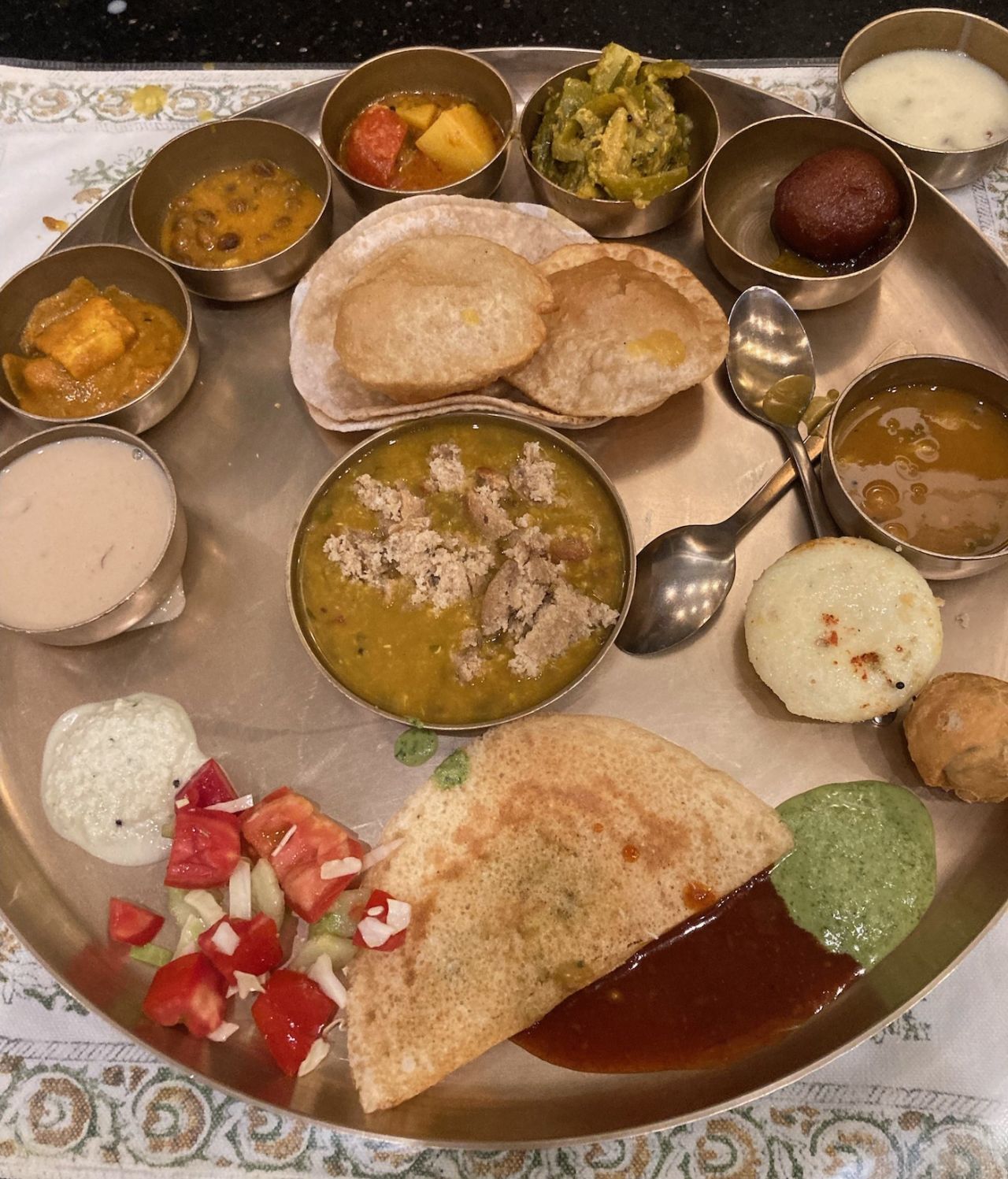 Matt Roller got his hands on a thali at his first stop in India, Ahmedabad, October 3, 2023