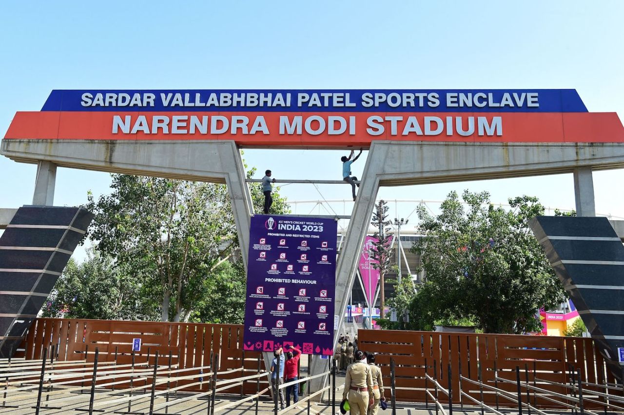 Narendra Modi Stadium gets ready for the World Cup opener, World Cup 2023, Ahmedabad, October 4, 2023