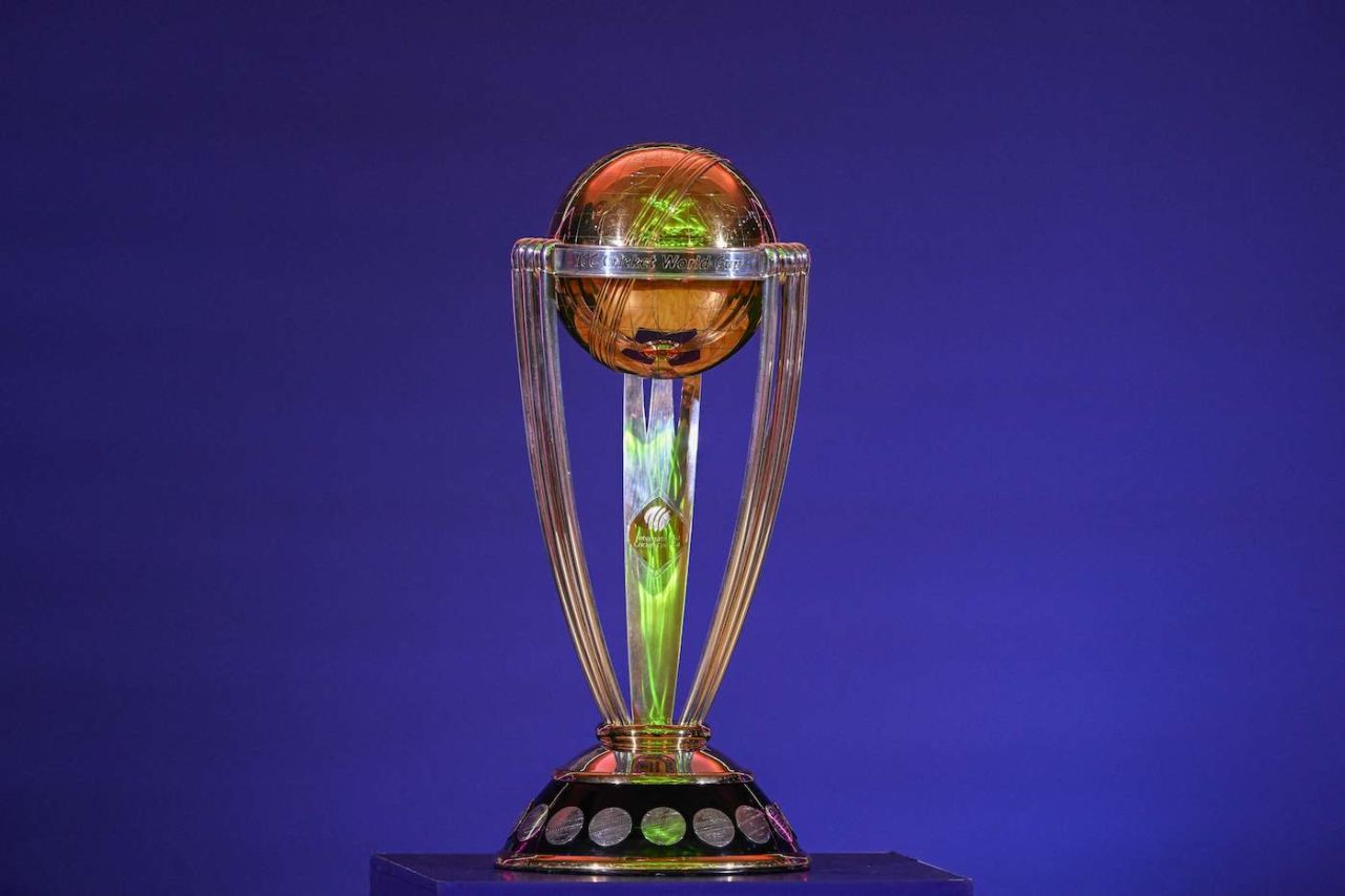 The World Cup trophy on display a day before the tournament opener, World Cup 2023, Ahmedabad, October 4, 2023