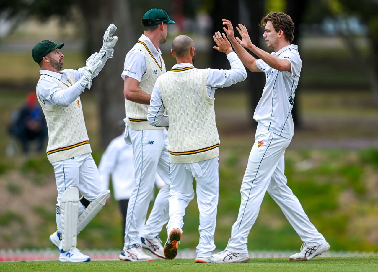 A collective effort from the Tasmania attack ran through South Australia, South Australia vs Tasmania, Sheffield Shield, Karen Rolton Oval, October 5, 2023