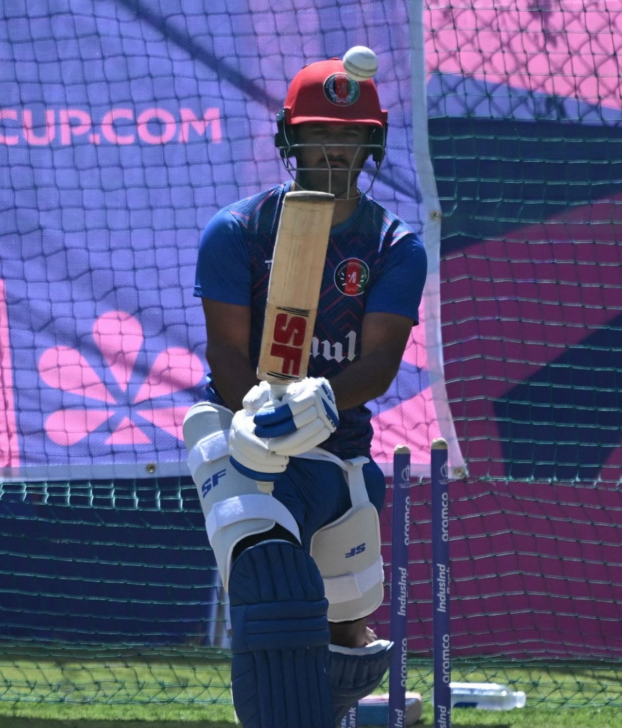 Najibullah Zadran bats during a nets session, Men's World Cup 2023, Dharamsala, October 5, 2023