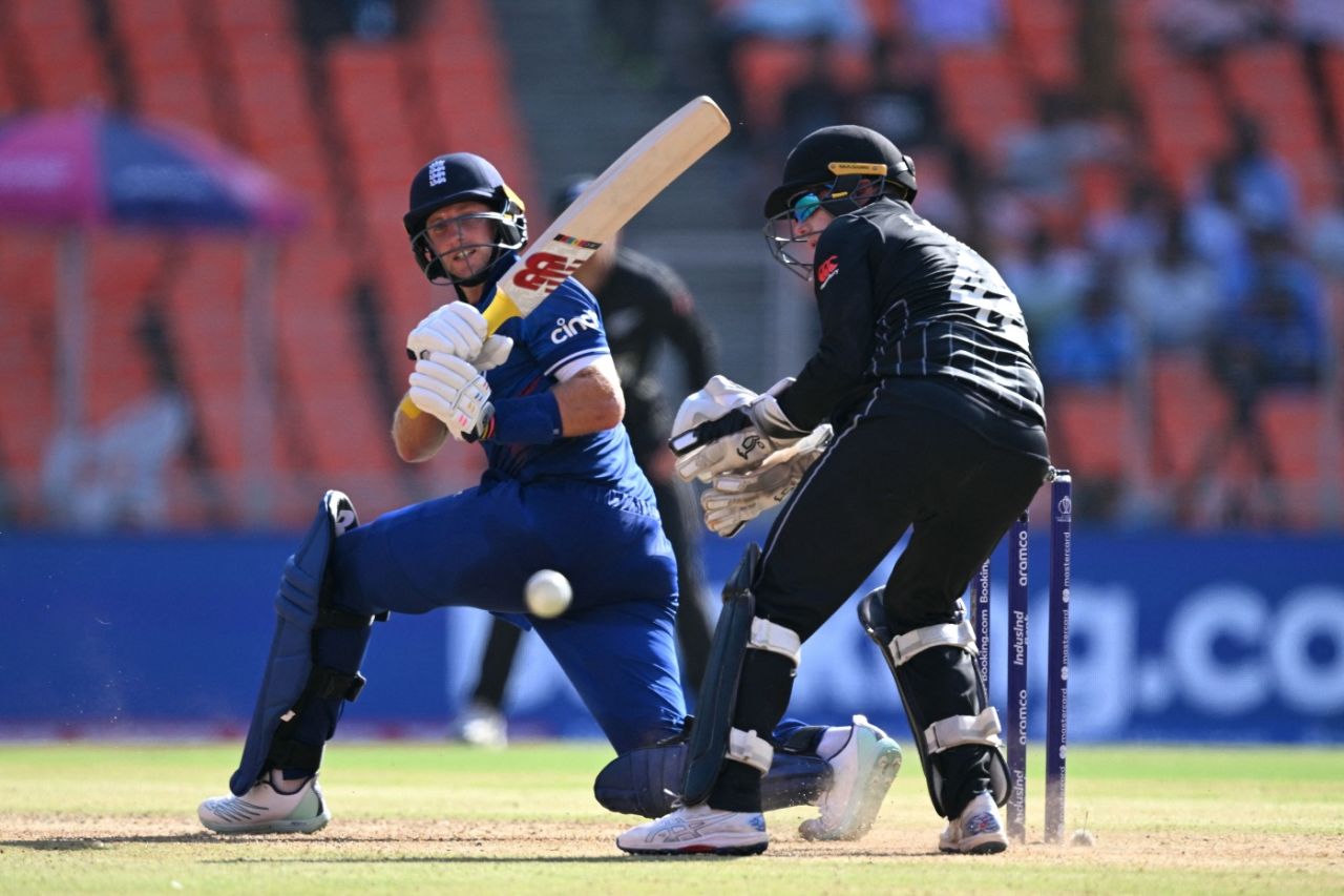 Joe Root gets a sweep away, England vs New Zealand, World Cup, Ahmedabad, October 5, 2023
