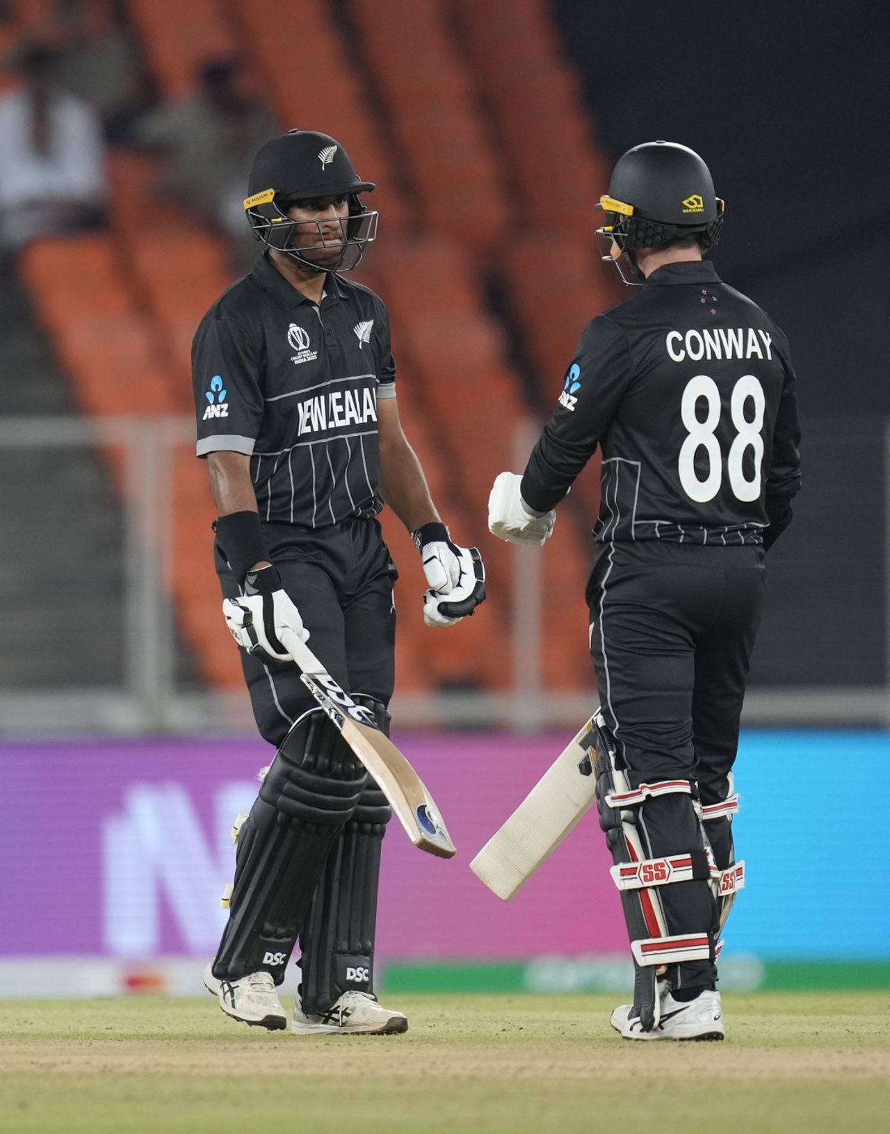 Rachin Ravindra and Devon Conway brought up a 50-run stand England vs New Zealand, Men's ODI World Cup 2023, Ahmedabad, October 5, 2023