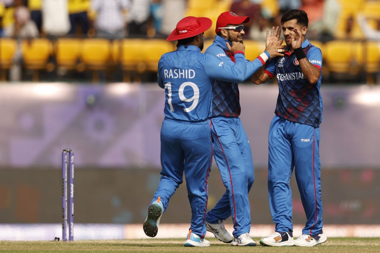 Fazalhaq Farooqi dismissed Litton Das and celebrated the moment, Afghanistan vs Bangladesh, World Cup, Dharamsala, October 7, 2023