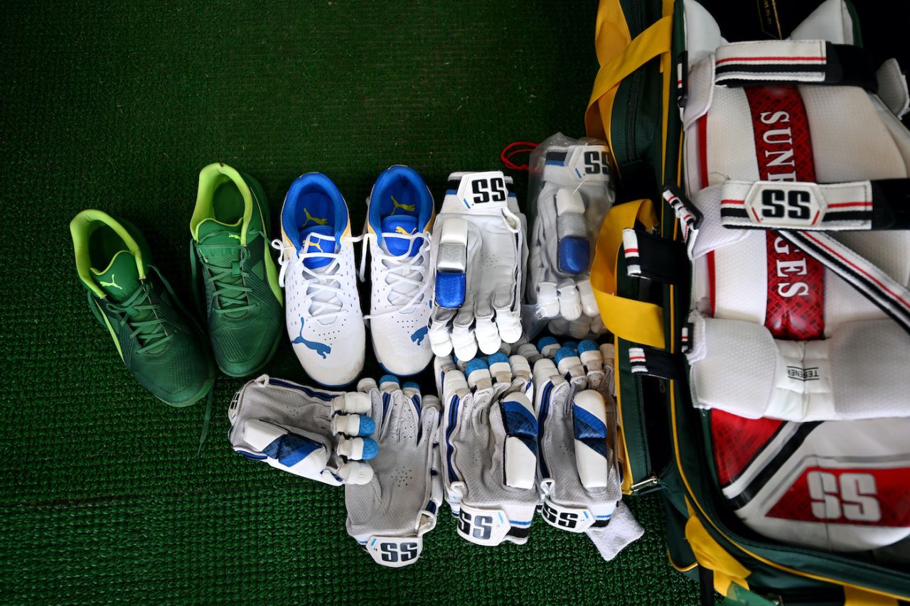 Shoes, gloves, pads... Nothing like a fresh, neatly arranged cricket kit, South Africa vs Sri Lanka, Delhi, ODI World Cup, October 7, 2023