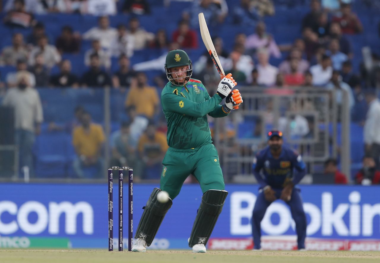 Heinrich Klaasen hits through the offside, South Africa vs Sri Lanka, World Cup, Delhi, October 7, 2023