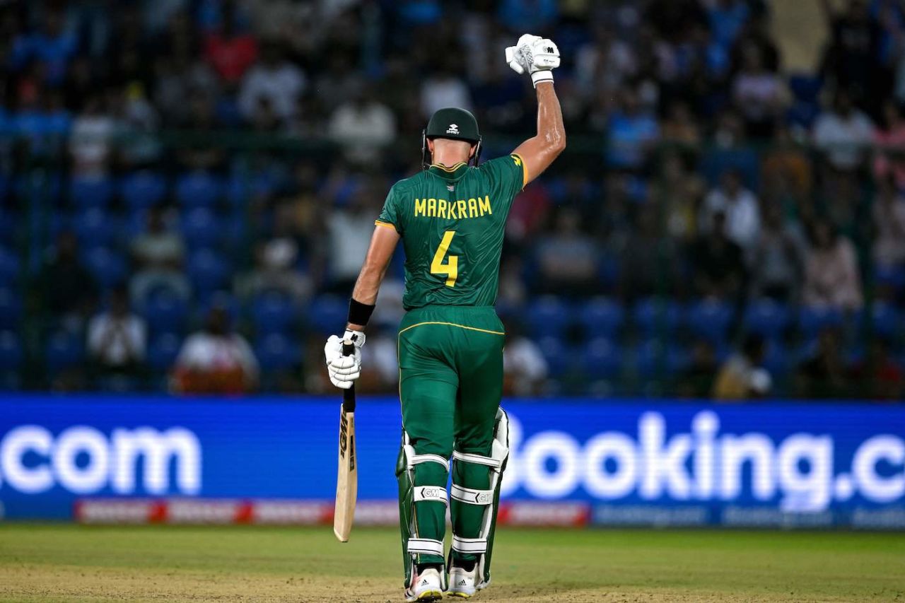 Aiden Markram celebrates his century, South Africa vs Sri Lanka, World Cup, Delhi, October 7, 2023