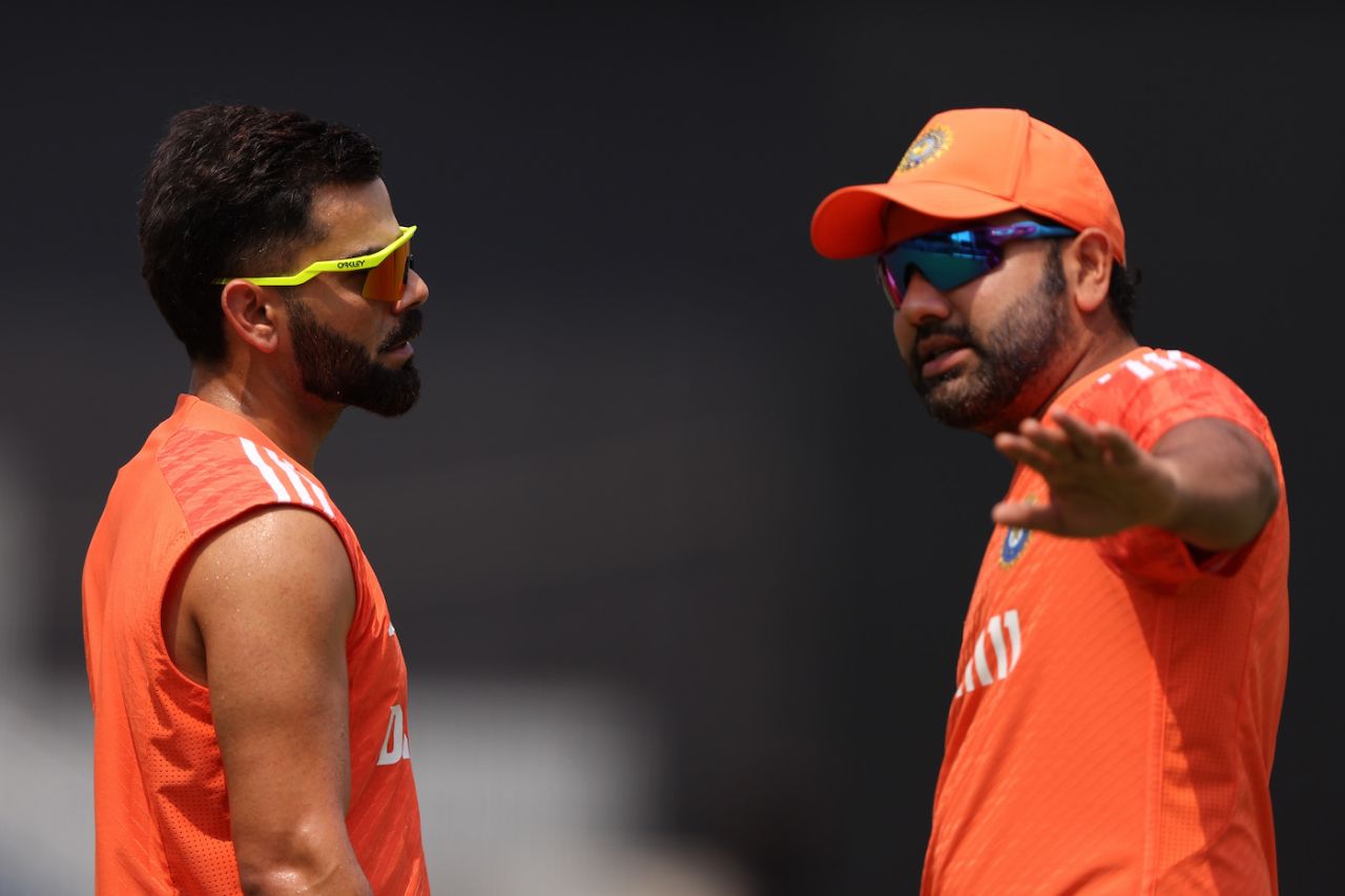 Rohit Sharma talks to Virat Kohli ahead of the game, India vs Australia, World Cup, Chennai, October 8, 2023