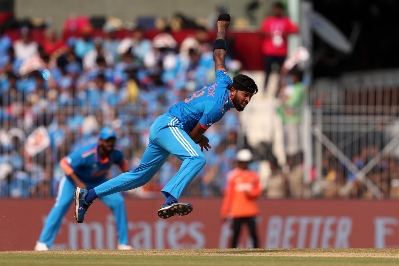 Hardik Pandya in action, India vs Australia, World Cup, Chennai, October 8, 2023