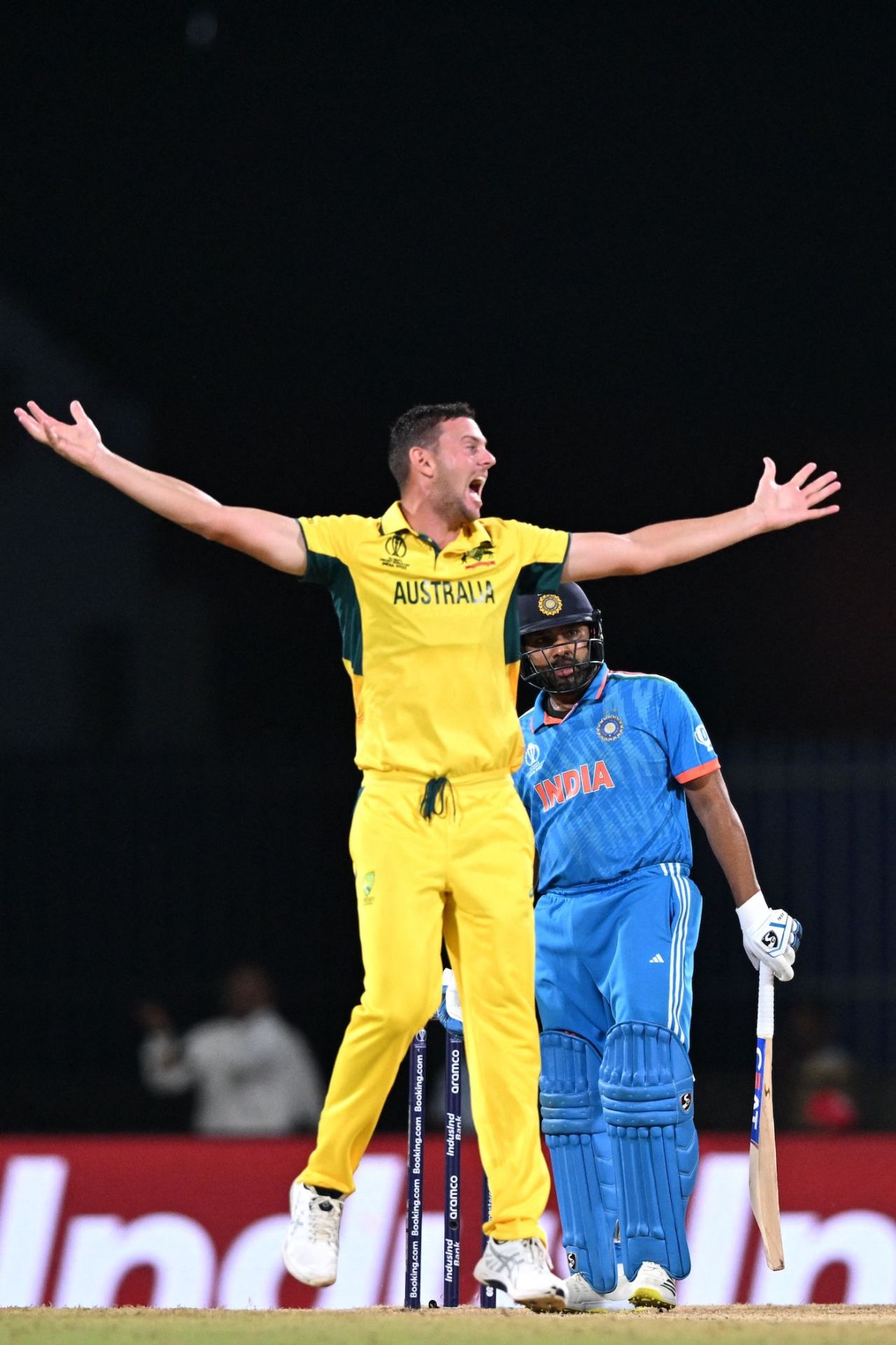 Josh Hazlewood jagged one back to dismiss Rohit Sharma lbw, India vs Australia, World Cup, Chennai, October 8, 2023