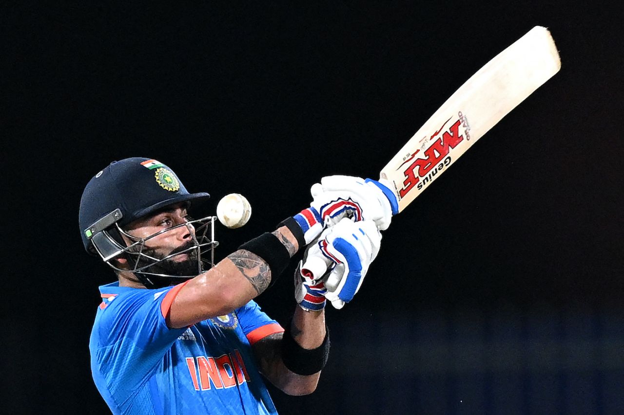 Virat Kohli gets up close with the ball, India vs Australia, World Cup, Chennai, October 8, 2023