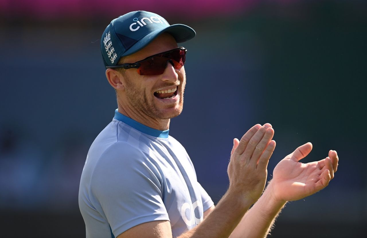 Jos Buttler has shares a light moment at the HPCA Stadium, ICC ODI World Cup 2023, Dharamsala, October 9, 2023