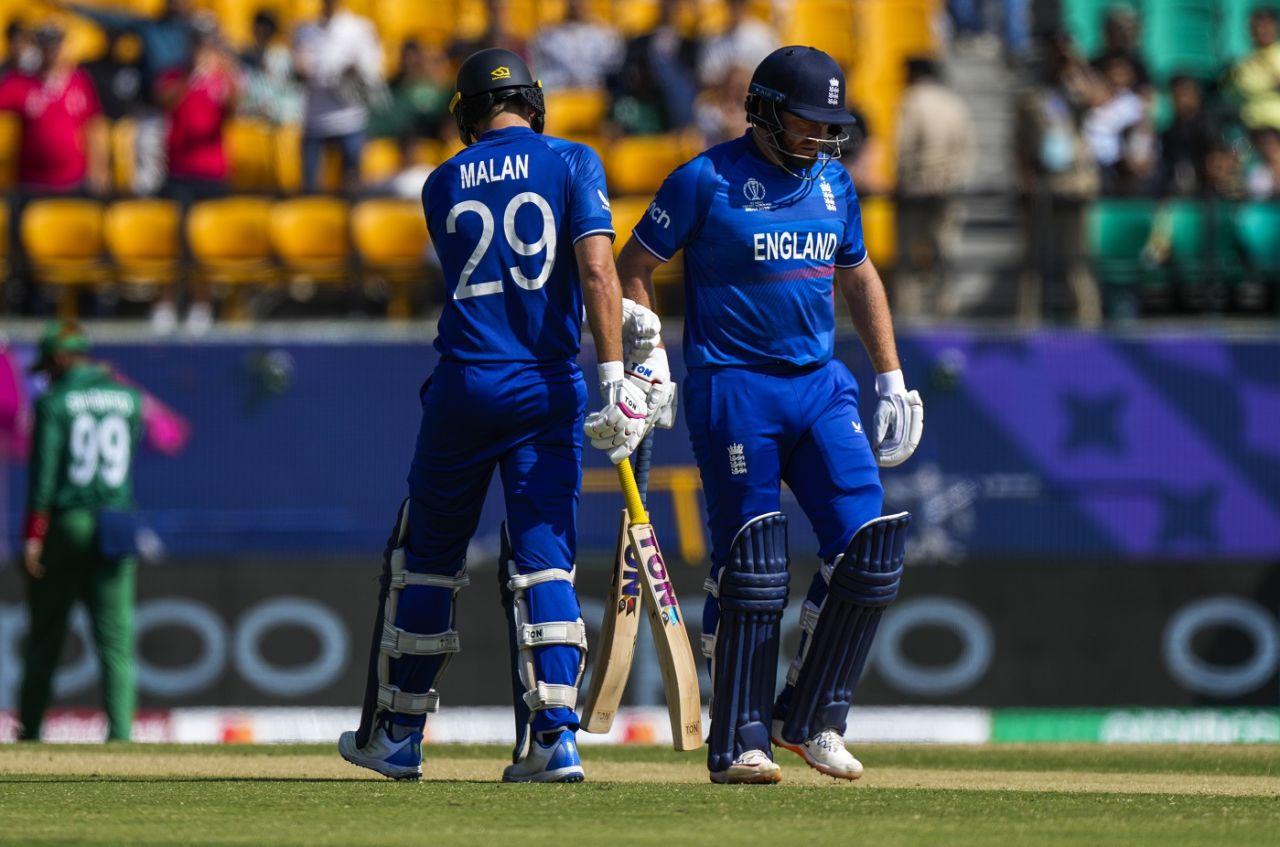 Dawid Malan and Jonny Bairstow brought up a fifty-run stand in the ninth over, Bangladesh vs England, Dharamsala, ODI World Cup, October 10, 2023