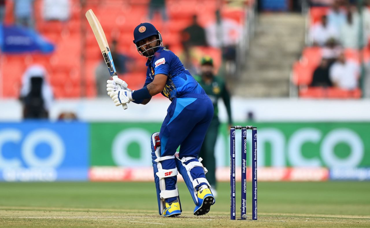 Kusal Mendis glances the ball down leg, Pakistan vs Sri Lanka, World Cup, Hyderabad, October 10, 2023
