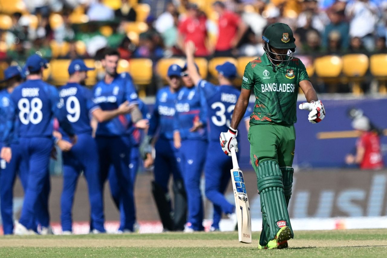 Tanzid Hasan departs after just facing just two balls against England, Bangladesh vs England, Dharamsala, ODI World Cup, October 10, 2023