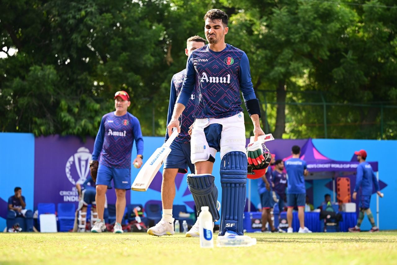 Rahmanullah Gurbaz walks back after batting in nets, Afghanistan vs India, ICC Men's World Cup 2023, Delhi, October 10, 2023
