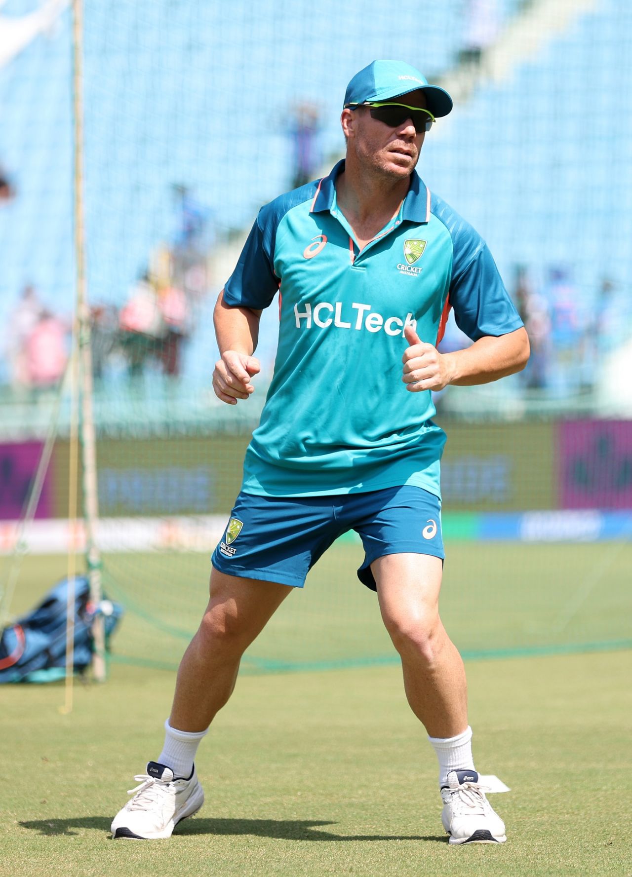 David Warner goes through with his practice drills ahead of the game, Australia vs South Africa, ODI World Cup, Lucknow, October 12, 2023