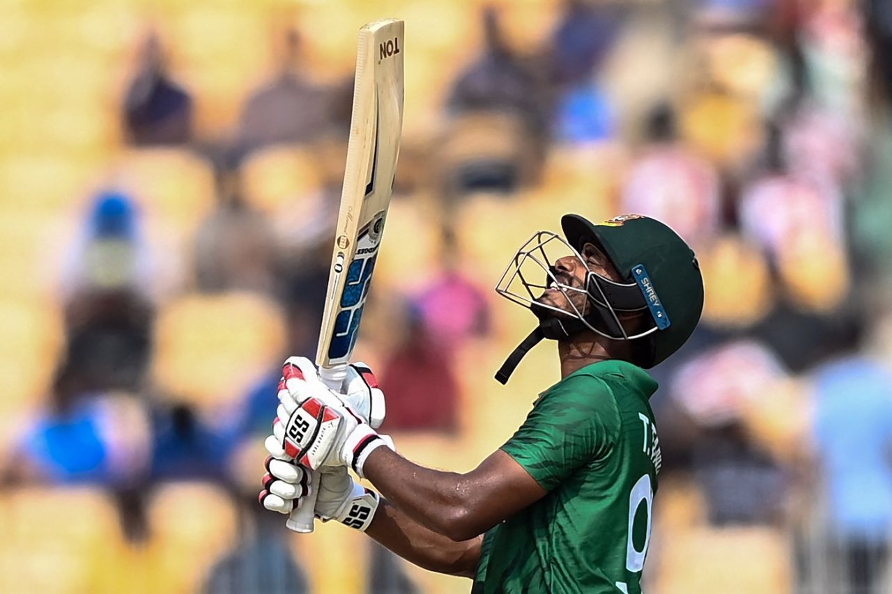 Tanzid Hasan cuts a sorry figure after he fell for 16, Bangladesh vs New Zealand, ODI World Cup, Chennai, October 13, 2023