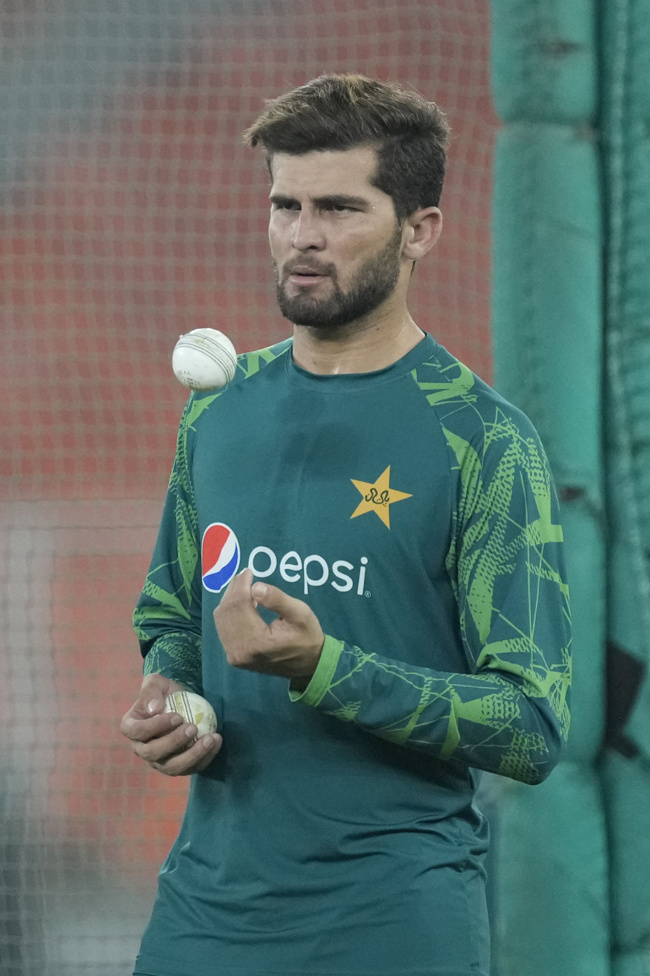 Shaheen Afridi at training - the black-soil pitch could reduce his effectiveness, India vs Pakistan, World Cup, Ahmedabad, October 12, 2023