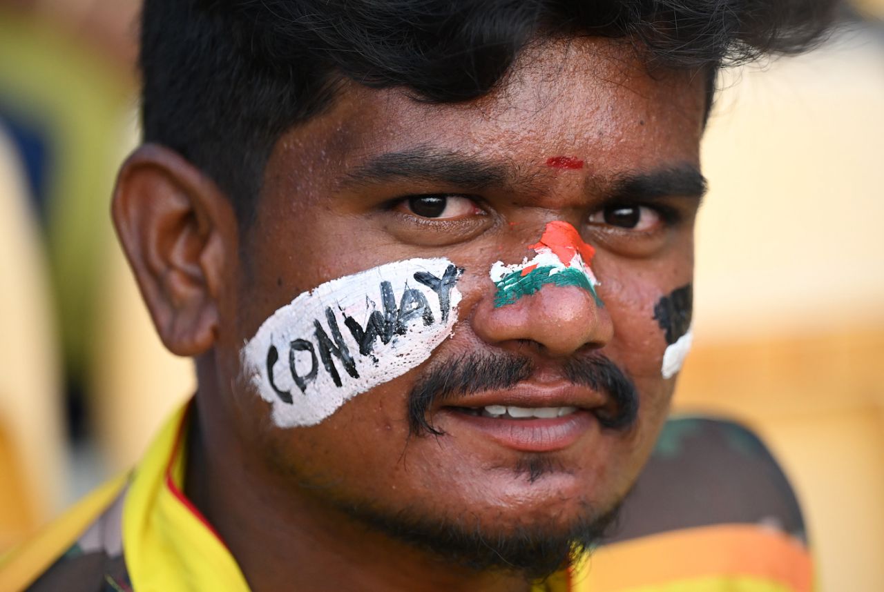 The perks of being a CSK boy - Devon Conway has his supporters in the stands, Bangladesh vs New Zealand, World Cup, Chennai, October 13, 2023