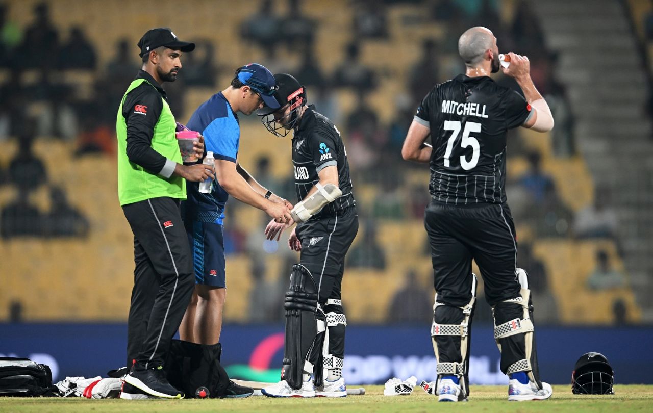 Kane Williamson was hit on the thumb of his left hand, Bangladesh vs New Zealand, ODI World Cup, Chennai, October 13, 2023