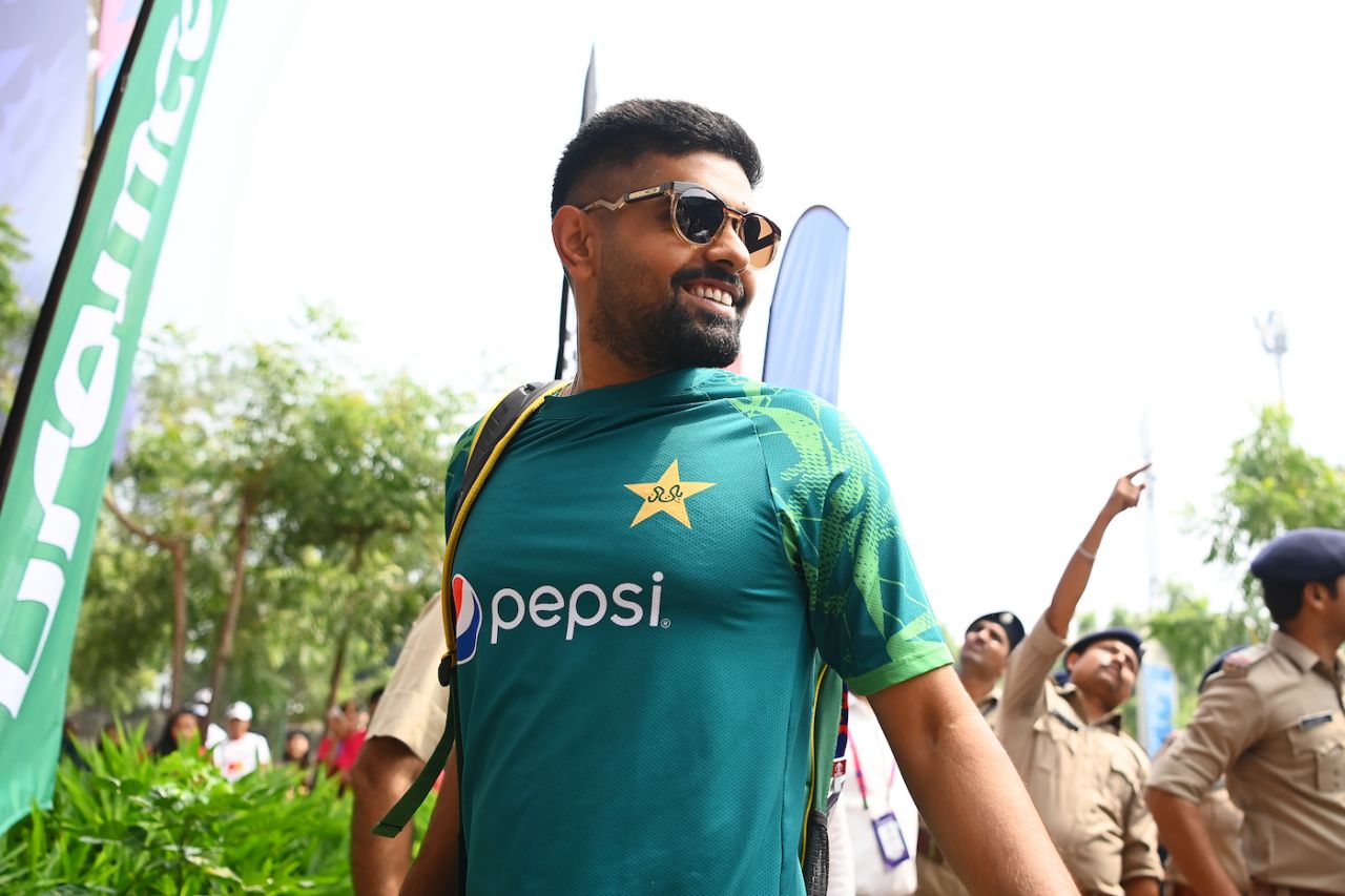 Babar Azam looks impressed with the arrangements as he walks in to the stadium, India vs Pakistan, World Cup, Ahmedabad, October 13, 2023