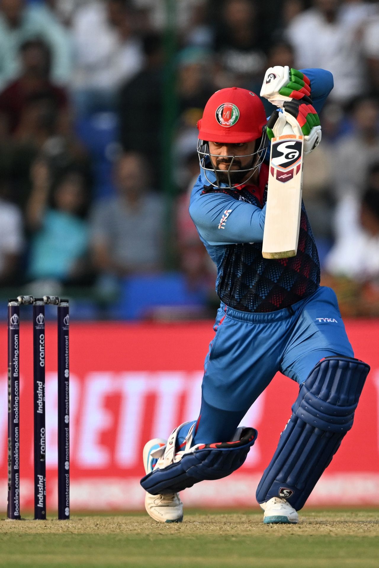 Rashid Khan added a 43-run stand with Ikram Alikhil before falling for 23, Afghanistan vs England, ODI World Cup, Delhi, October 15, 2023