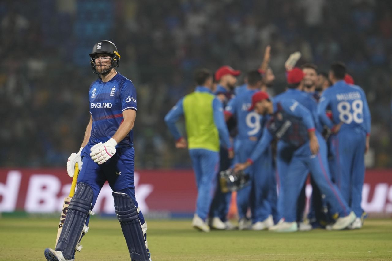 Dawid Malan walks back after falling for 32, England vs Afghanistan, Men's Cricket World Cup 2023, Delhi, October 15, 2023