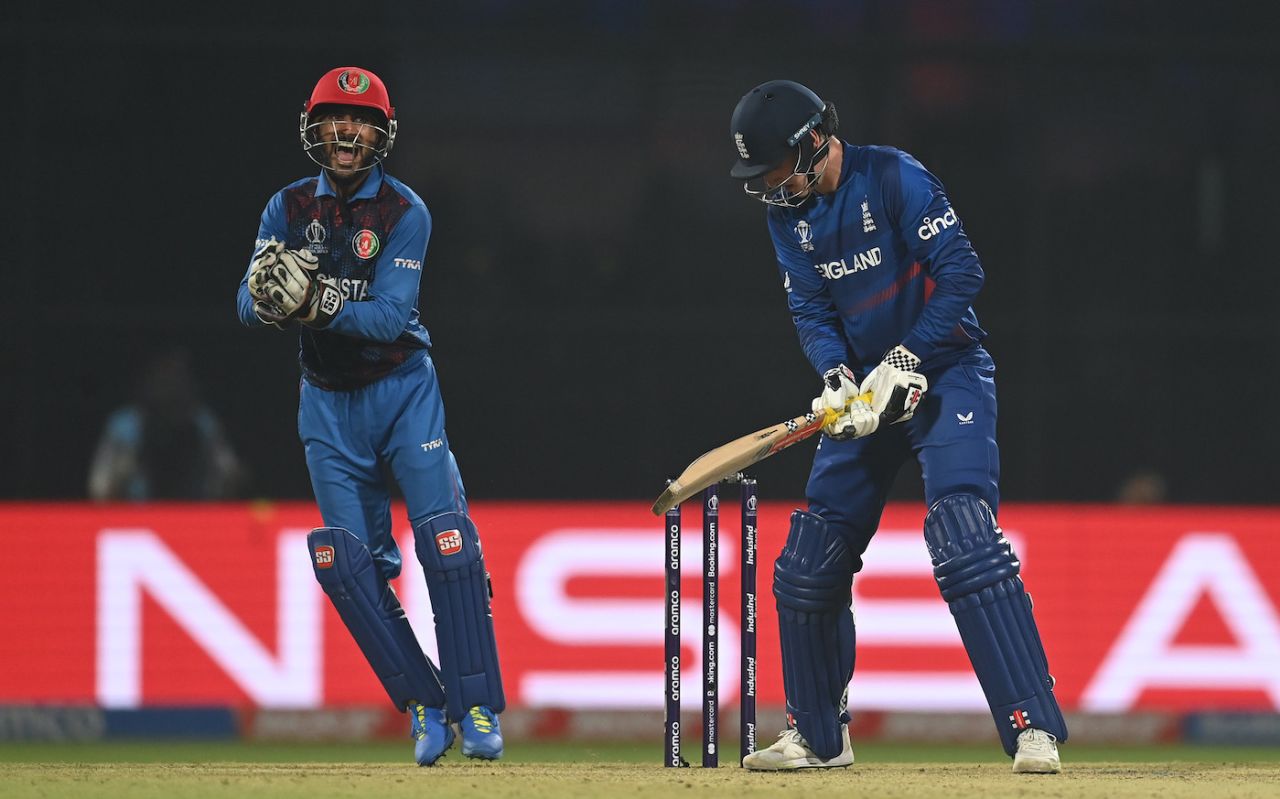Ikram Alikhil took a sharp catch to dismiss the well-set Harry Brook, England vs Afghanistan, Men's ODI World Cup 2023, Delhi, October 15, 2023