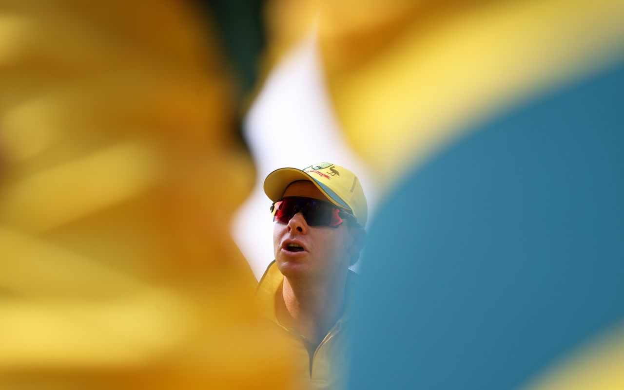 Steven Smith gives a pep talk in the huddle, Australia vs Sri Lanka, Men's World Cup 2023, Lucknow, October 16, 2023