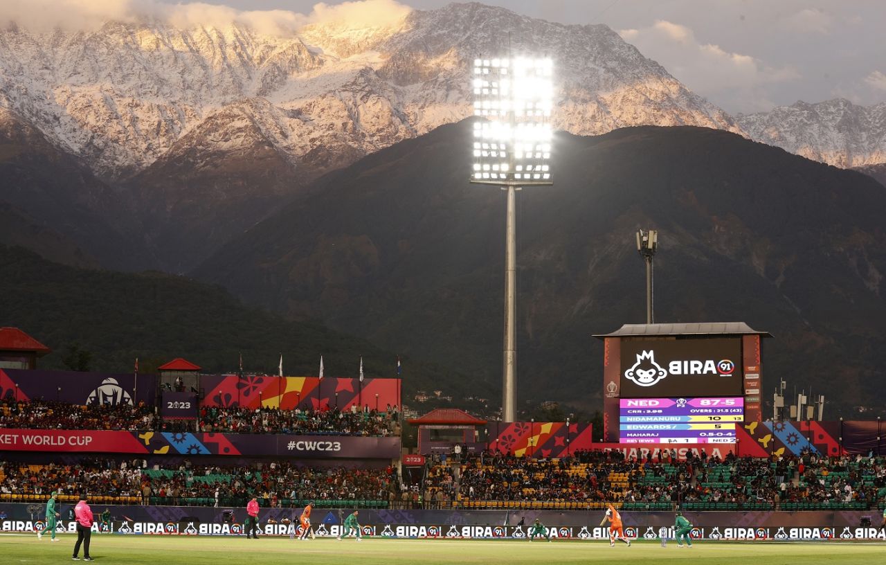 The HPCA Stadium is set in a gorgeous backdrop, Netherlands vs South Africa, World Cup, Dharamsala, October 17, 2023