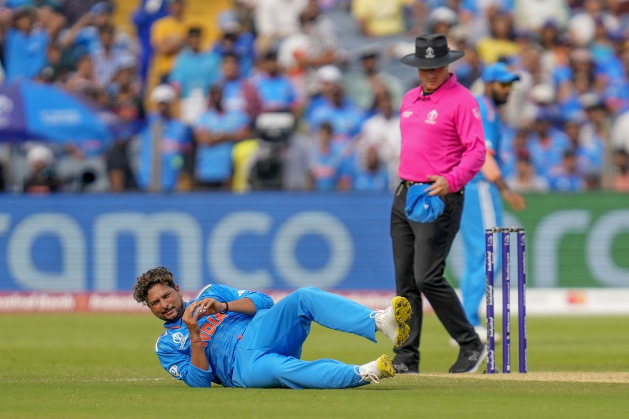 Kuldeep Yadav with a fielding effort, Bangladesh vs India, World Cup, India v Bangladesh, Pune, October 19, 2023