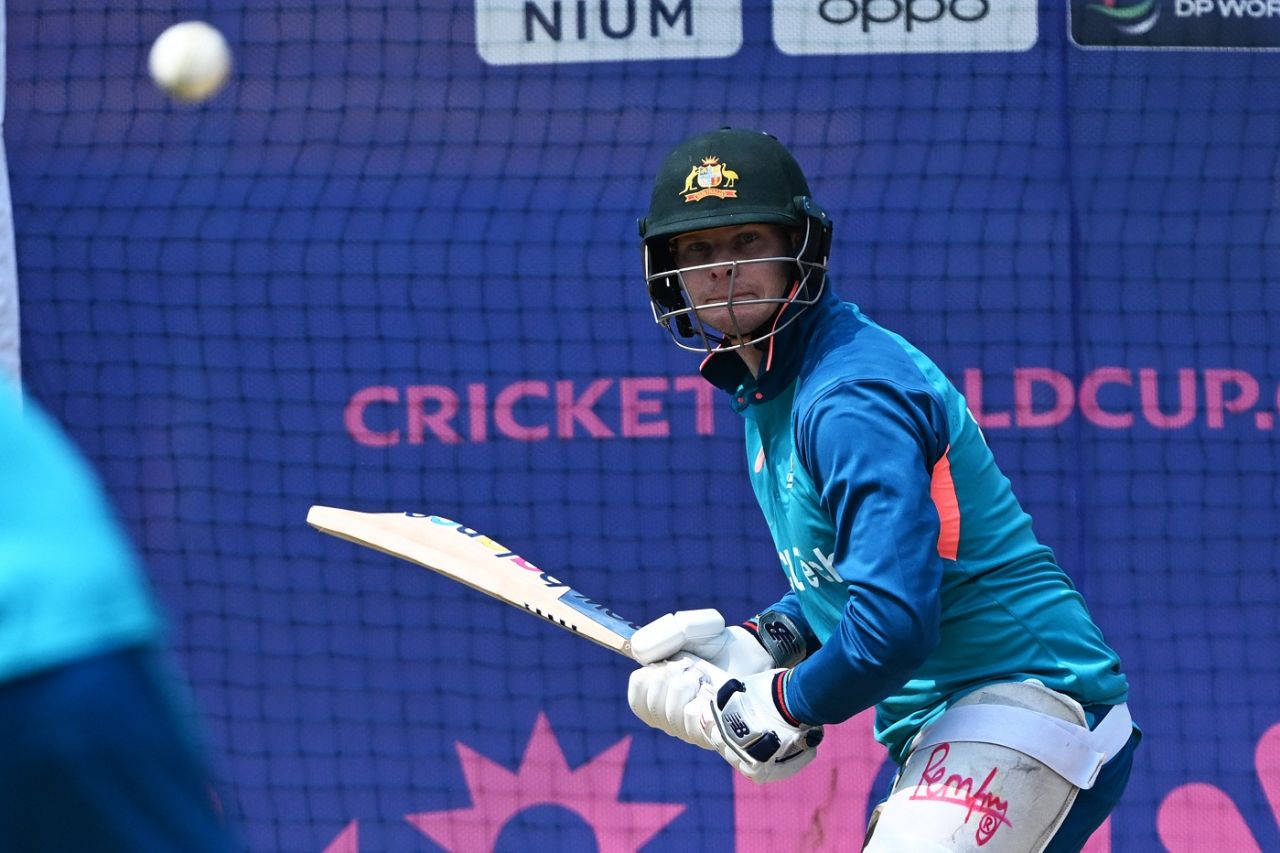 Steven Smith keeps his eye firmly on the ball at training, Men's ODI World Cup, Bengaluru, October 19, 2023