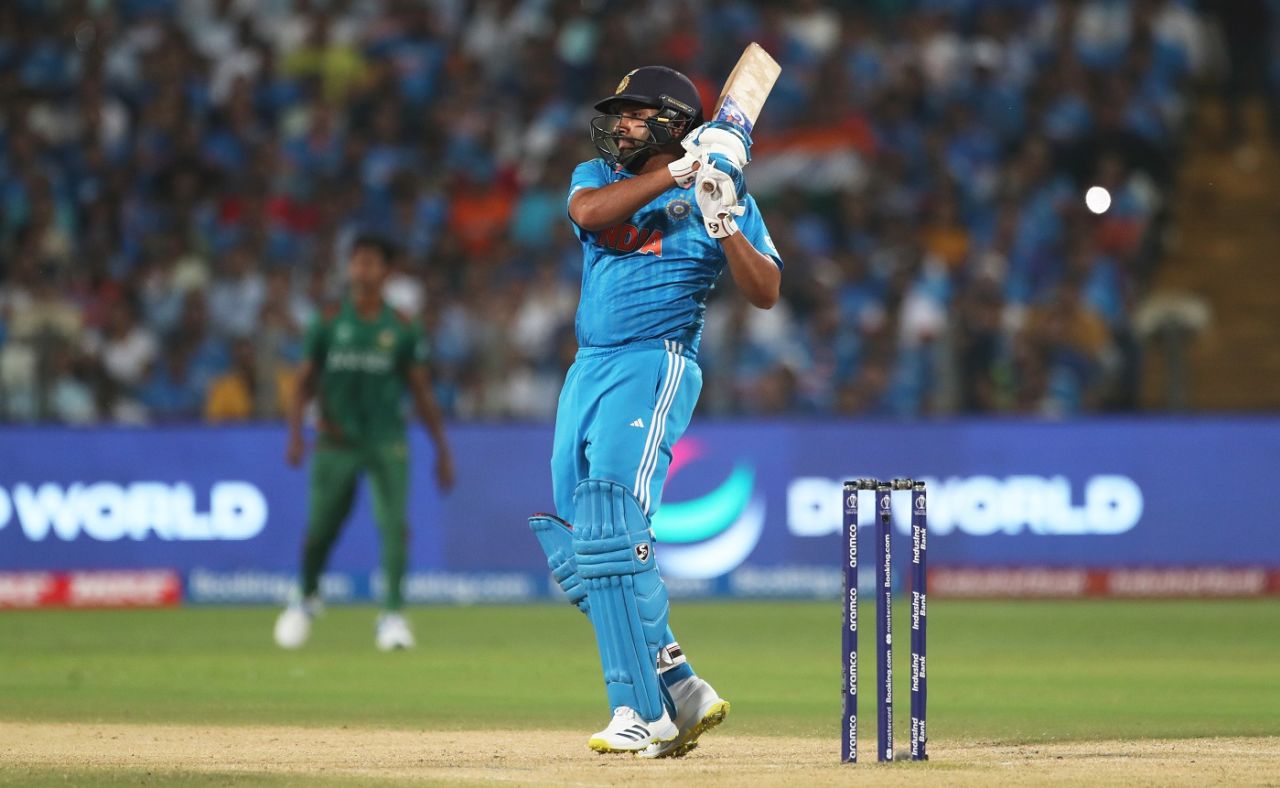 Rohit Sharma brings out the trademark pull, Men's ODI World Cup, Pune, October 19, 2023