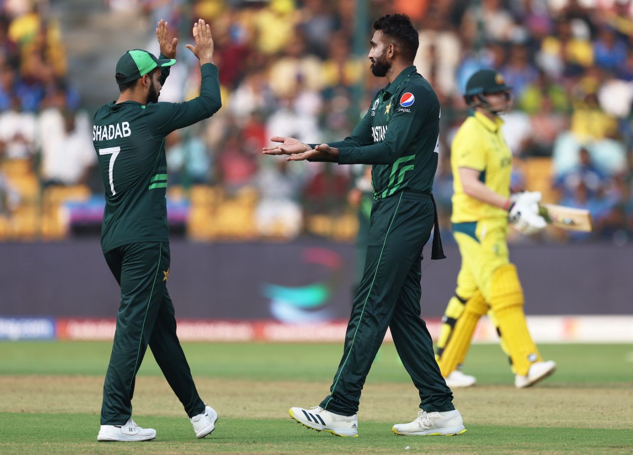 Usama Mir grabbed a return catch to send Steven Smith back, Australia vs Pakistan, Men's World Cup 2023, Bengaluru, October 20, 2023